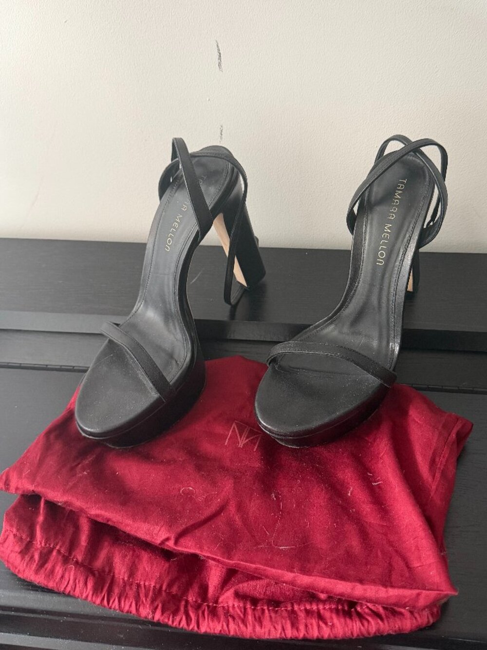 Tamara Mellon Black Platform Strappy Heels | Size 39